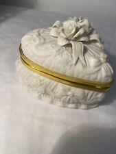 Hinged Heart Trinket Box Ceramic w/ Roses Jewelry Valentines Love