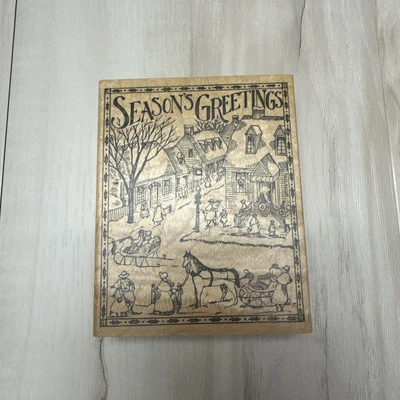 Sello de goma de saludos de estaciones Snow Horse Village escena de invierno Delafield Q002 Foto 1 de 3