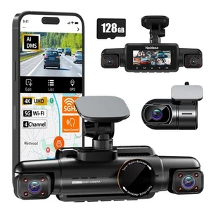 AI Dash Cam Front Rear Inside, 4 Channel 3k+1080P*3 Dashcam with Smart Drivin... - Picture 1 of 9