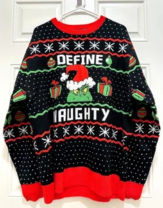 Mad Engine The Grinch "Define Naughty" Santa Ugly Sweater Pullover Large Xmas - Bild 1 von 4