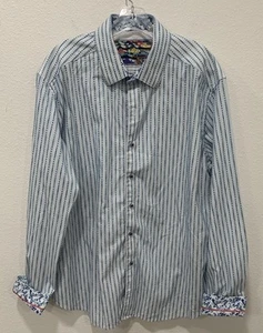 Robert Graham Size 2XL Flip Cuff Button Up Cotton Shirt Blue White Geo Pattern - Picture 1 of 14
