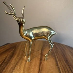 Vintage Deer Standing Buck Mid Century Brass Figure Statue 7” - Bild 1 von 8