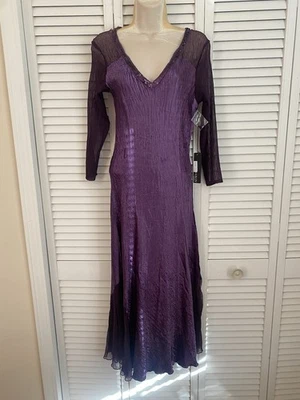 NWT Komarov Purple Long Sleeve Dress Crinkle Pleat Chiffon Size Medium Witchy - Image 1 of 4