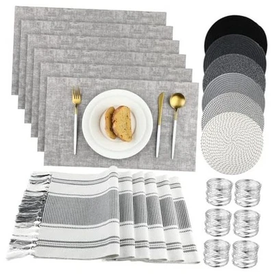  Juego de 19 piezas de mantel individual y servilleta moderno tejido macramé gris Foto 1 de 4