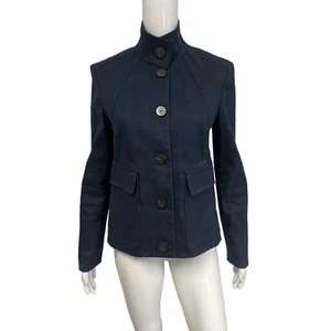 BURBERRY LONDON Blue Navy Wool Mock Neck Slim Fit Blazer Jacket US 8 - Picture 1 of 5