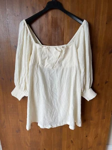 FREE PEOPLE MINI DRESS Ivory Cream Textured Summer Cotton L / UK 16-18 💖 NEW
