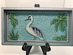 Der Weltreisende gerahmt Fliege bei Nacht Hand Perlen Vogel Bäume Bild/Tablett INDIEN - Bild 1 von 9