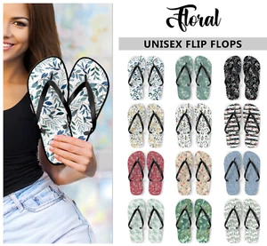 Floral Unisex Flip Flops #2 - Eucalyptus Sandals Holiday Beach Fun Footwear Gift - Picture 1 of 16