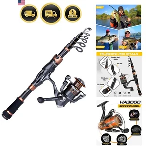 Fishing Rod and Reel Combo Carbon Fiber Telescopic Spinning Gear set - Picture 1 of 11