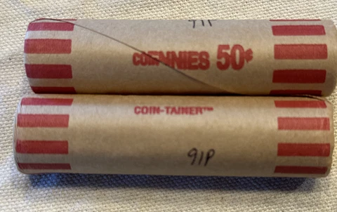 Two 1991 Bank Shotgun Wrapped Lincoln Cent Rolls Cover