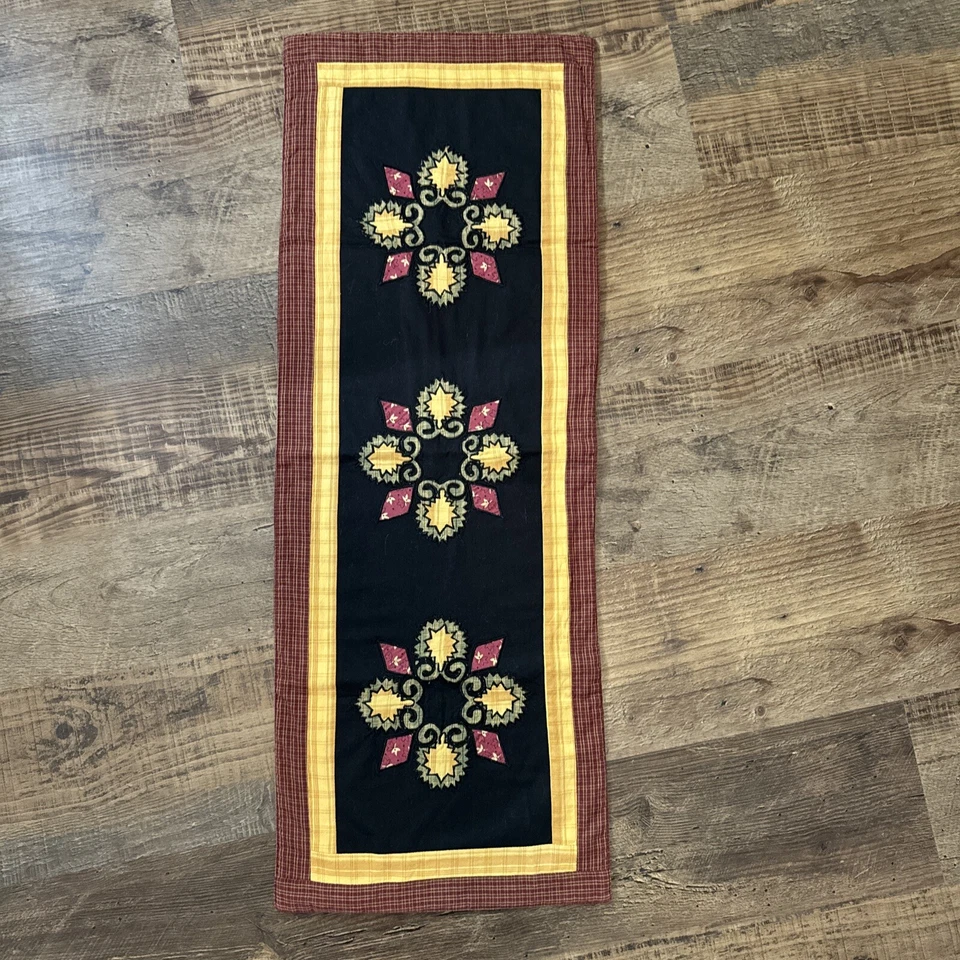 Nancy’s Nook By Victorian Heart Navy Fall Colors Applique Quilt Style Runner 13" - Image 1 of 4