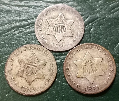 3 Coin Lot of 3 Cent Silvers - 1851, 52, & 53 - Better/Higher Grade Cover