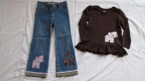 Gymboree 5 5T Appliqued Glamour Safari Jeans Elephant Top Giraffe Monkey LKN - Picture 1 of 4