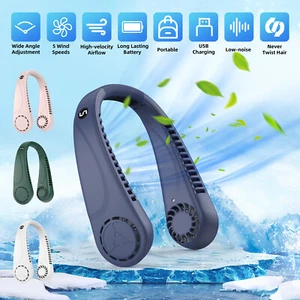 Portable USB Fan Hanging Neck Fan Cooling Air Cooler Little Electric Fan Outdoor - Picture 1 of 76