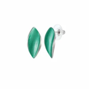 Haven Green Enamel Silver Tone Stud Pierced Earrings - Picture 1 of 2