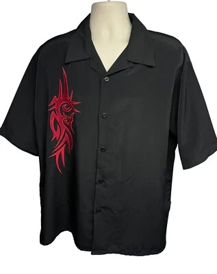 Dragonfly Black Tribal Flames Retro Vintage Rockabilly Mens Button Up Shirt XL - Image 1 of 4