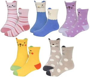 Toddler Crew Cotton Socks 5-Pair Pack Cute Fashionable Design for Kids - Picture 1 of 3