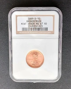 2000 D HUGE BROADSTRUCK ERROR PENNY GEM NGC MS 67 RED PICTURES INCLUDED - Picture 1 of 2
