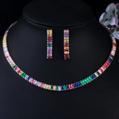 Pendientes de collar rectangulares 2 piezas arco iris amatista citrino topacio gemas plata dije Foto 1 de 4