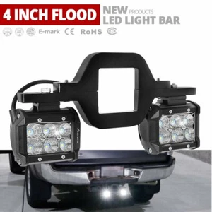 Pair 4 Inch LED Work Light Bar Flood + Trailer Tow Hitch Receiver Mount Bracket - Picture 1 of 12