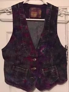 Recycled Discharge Tie Dye TEXWOOD Jeansweste L (asiatische Größe?) Baumwolle/Poly Mischung - Bild 1 von 5