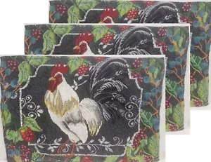 Set 3 Tovagliette Arazzo Cucina 13"x19", GALLO NELLA CORNICE DA UVA - Foto 1 di 16