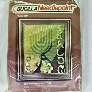 RAR! Vintage MCM Bucilla Nadelspitzen-Set "SHALOM" Bild 17 x 20" jüdische Menora - Bild 1 von 13