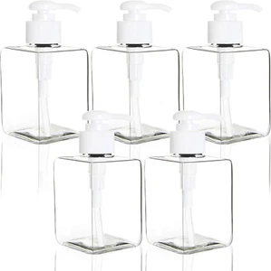 5 Pack Clear Plastic Square Pump Bottles, Refillable Plastic Pump Bottles for Di - Picture 1 of 5
