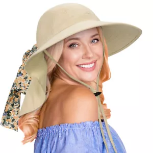 Womens Wide Brim Sun Hat Neck Flap Foldable UV Protection UPF 50 Hat MENS - Picture 1 of 7