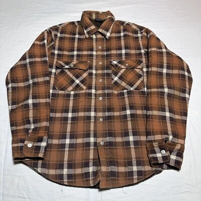 Vintage 70s 80s JC Penney Orange Tartan Plaid Flannel Quilted Lined Shirt Sz M - Image 1 of 4