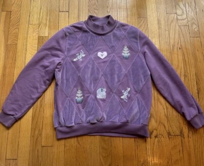 Moletom Alfred Dunner MockNeck vintage anos 90 tamanho G (adequado para M) gato casa de campo avó - Imagem 1 de 4