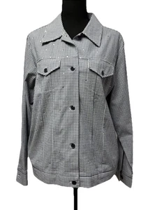 Quaker Factory Jacket Studded Blinged Gingham Pattern Navy White Women's Small - Picture 1 of 10