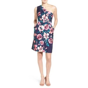 Eliza J Floral One Shoulder Dress 10 Fit Flare Cocktail Wedding Guest Garden - Bild 1 von 7