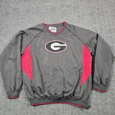 Georgia Bulldogs Jacket Mens Large Gray Red College Football Windbreaker V-Neck - Image 1 of 4
