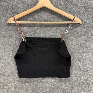 Emma & Sam Cropped Top Women L Large Black Sleeveless Spaghetti Strap Rhinestone - Picture 1 of 5