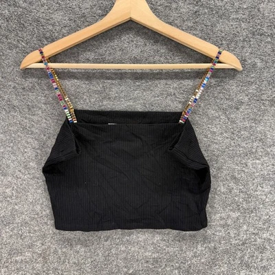 Emma & Sam Cropped Top Women L Large Black Sleeveless Spaghetti Strap Rhinestone - Image 1 of 4
