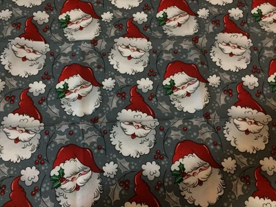 FABRIC Happy SANTA FACE Fat Quarter 2019 Glitter Leaves & Berries Holiday FQ - Image 1 of 3