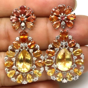 Giff para Ella 925 Plata Citrino Amarillo, Zafiro & Zircon Pendientes Oro Blanco - Imagen 1 de 4