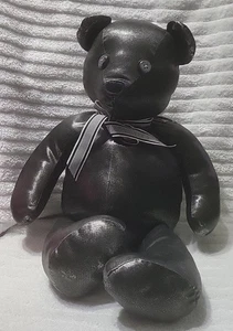 Vintage Black Faux Leather Imitation Teddy Bear 21" Tall One Of A Kind  - Picture 1 of 4