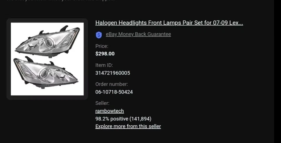 Headlight Assembly Set For 2007-2009 Lexus ES350 Left Right Clear Lens Halogen Foto 1 de 1