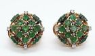 18ct Yellow Gold 3.76cts Natural Emerald and Diamond Stud Omega back Earrings