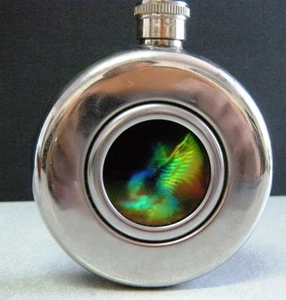 Unique Stainless Steel Flasks w/ Opalescence/3D/Rainbow Flying Eagle Round - Picture 1 of 4