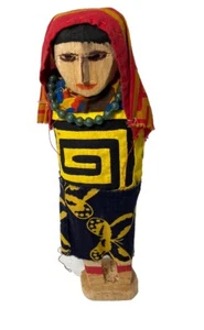 Rare Wooden Handmade Kuna Yala Panama Indian Woman Doll in Traditional Mola-9” - Picture 1 of 7