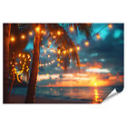 islandburner Premium Poster Leuchtende Lichterketten an Palmen in einer tropisch