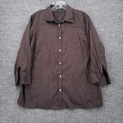 Camisa LRL Ralph Lauren Abotonada Para Mujer 1X Plus Marrón Lunares Manga Larga Foto 1 de 4