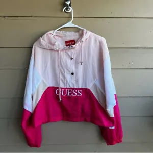 Guess Cropped Windbreaker - Size L - Lightweight Rain Winter - Picture 1 of 5