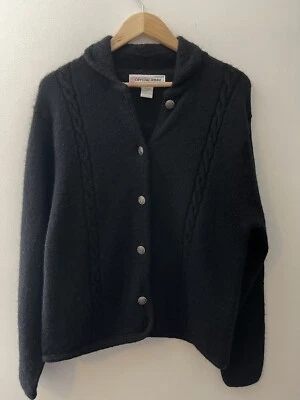 Vintage Crystal Kobe 100% Wool Black Button Up Cardigan Sweater Petite Medium — 第 1/4 张图片