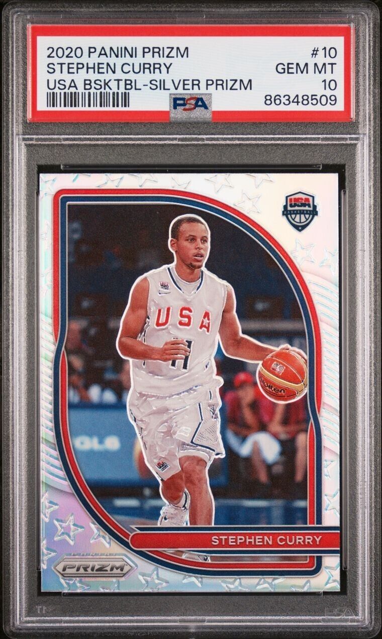 2020-21 Panini Prizm Stephen Curry USA Silver Prizm PSA 10 Gem Mint Warriors