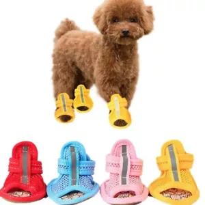 4pcs/set Summer Dog Shoes Non-Slip Breathable Sandals For Small Dogs Pet Socks - Picture 1 of 12
