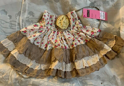 Falda convertible top roseta halter de encaje con capas floral talla 6 para niñas MUSTARD PIE Foto 1 de 3